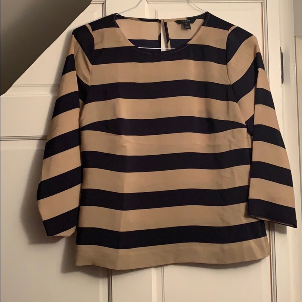 Navy and Tan Striped J Crew 3/4 Top